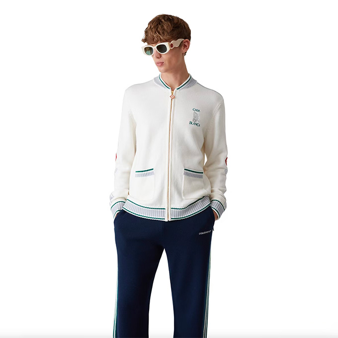 casablanca embroidered wool knit zip-up jacket